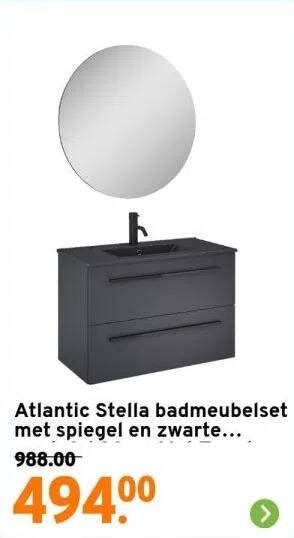 Atlantic Stella Badmeubelset Met Spiegel En Zwarte Wastafel Cm Mat