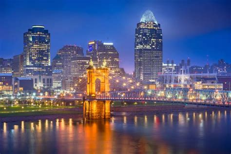 Cincinnati Ohio Usa Skyline On The River At Night Stock Image