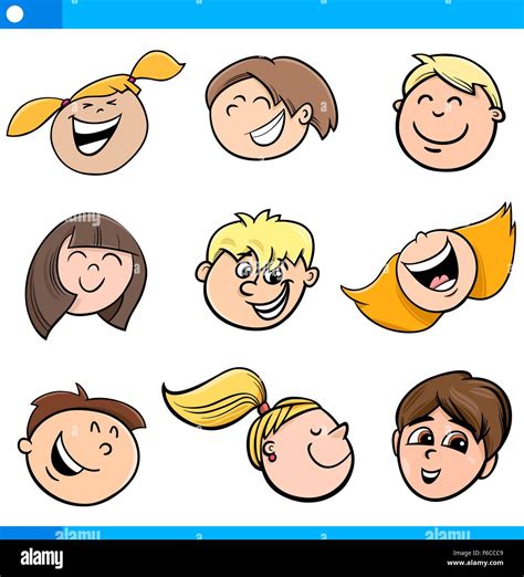 Cartoon Illustration of Happy Kids Faces Set Stock Vector Image & Art ...