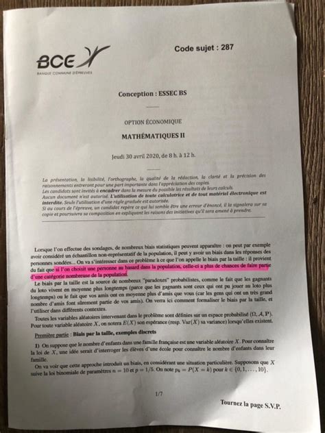 Math Matiques Ii Essec Ece Sujet Mister Pr Pa