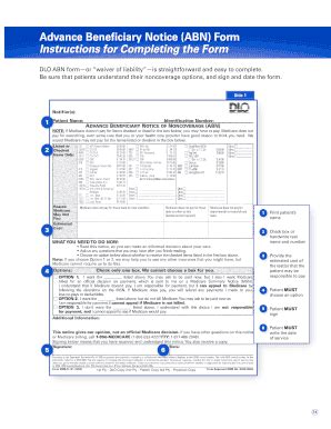 Fillable Online Advance Beneficiary Notice ABN Form Instructions For