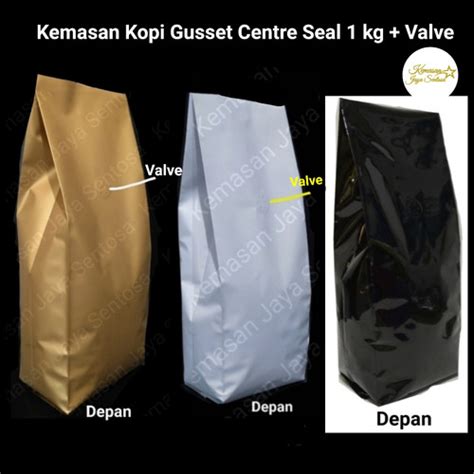 Promo Kemasan Kopi Gusset Centre Seal 1 Kg Valve Gusset Hitam Putih