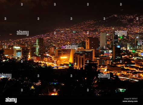 Evening Downtown City Night Lights Medellin Colombia South