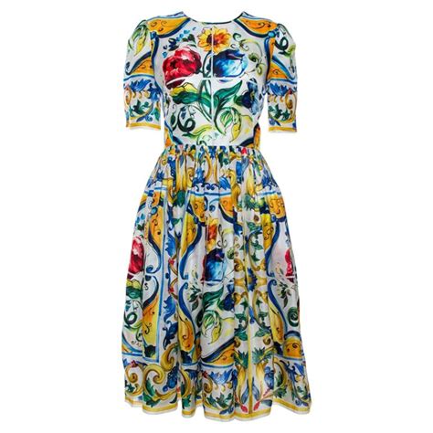 Dolce And Gabbana Multicolor Majolica Print Silk Organza Midi Dress M