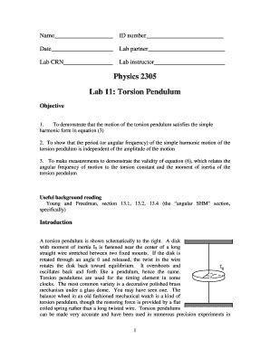 Fillable Online Phys Vt Physics Lab Torsion Pendulum Phys Vt