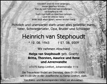 Traueranzeigen Von Heinrich Van Stephoudt Trauer In NRW De