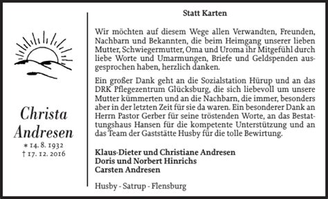 Traueranzeigen Von Christa Andresen Sh Z Trauer