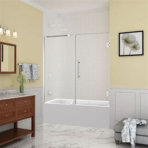 Aston Belmore 5925 Inch To 6025 Inch X 60 Inch Frameless Hinged Tub Door In Chrome The Home