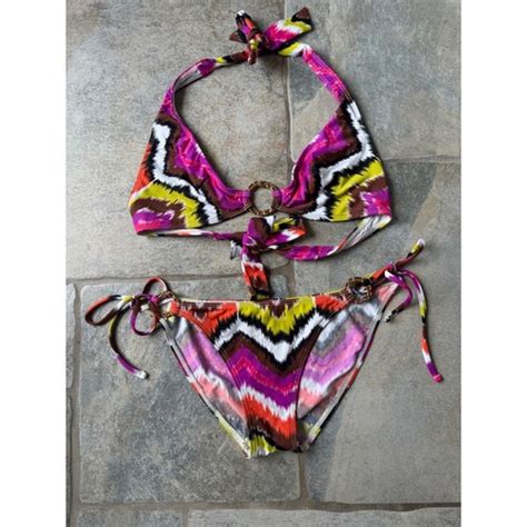 Trina Turk Small Medallion Bikini Set Halter Tie Dye Print Swim Resort