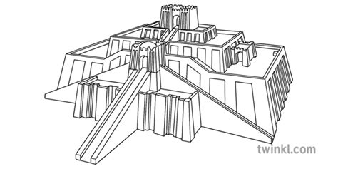 Mesopotamia Ziggurat Drawing Sketch Coloring Page