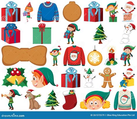 Christmas Characters And Elements Set Stock Vector Illustration Of