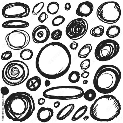 set hand drawn shapes circle Stock Illustration | Adobe Stock