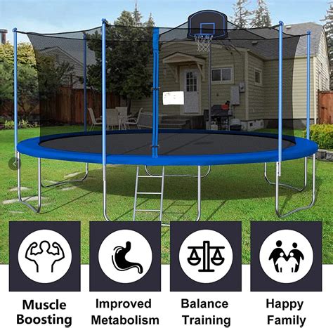 Recreational Outdoor Trampoline 14ft With Ladder Safety Net And Basketball Hoop Factory Sale ...