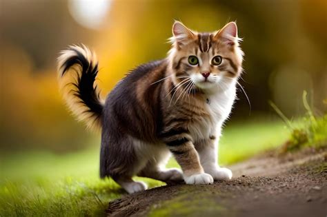 premium photo  cat   long tail  walking   path