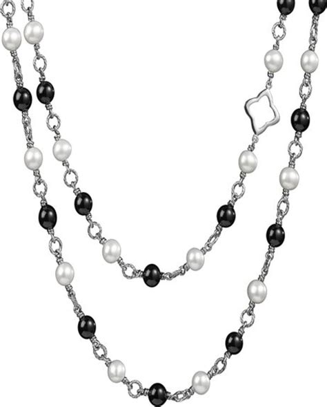 David Yurman Pearl Black Onyx Sterling Silver Long Station Necklace In