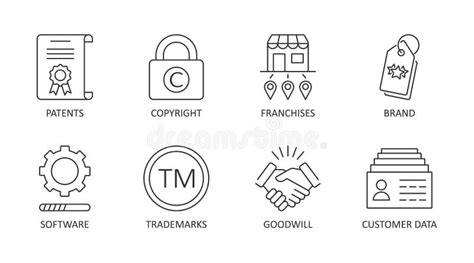 Vector Icons Of Intangible Assets Editable Stroke Business Set