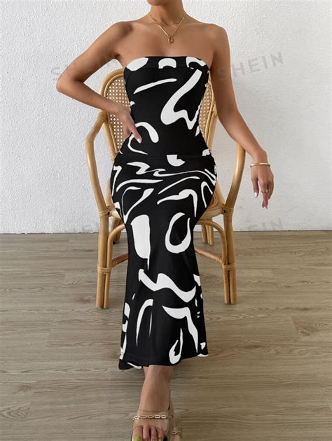 SHEIN Privé Vestido tubo con estampado de dibujo bajo sirena Moda de