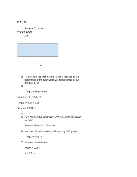 Lab 8 Torque Merged Lab 8 PRELAB 1 Normal Force Up Weight Down 2