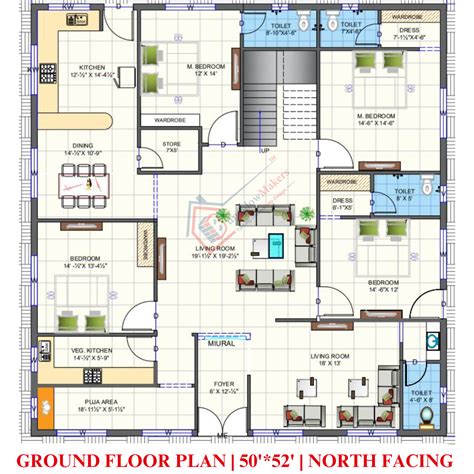 North Facing Bhk House Plan For Ground Floor In Sqft Area