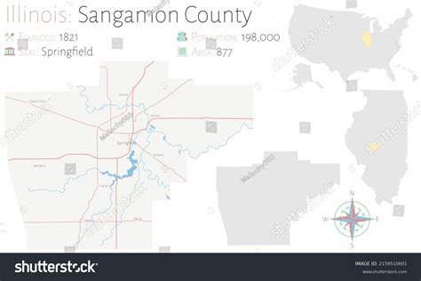 Large Detailed Map Sangamon County Illinois Stock Vector (Royalty Free ...