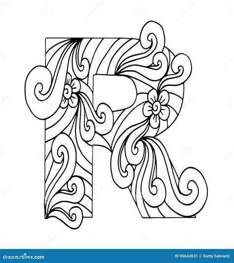 Zentangle Stylized Alphabet Letter R In Doodle Style Stock