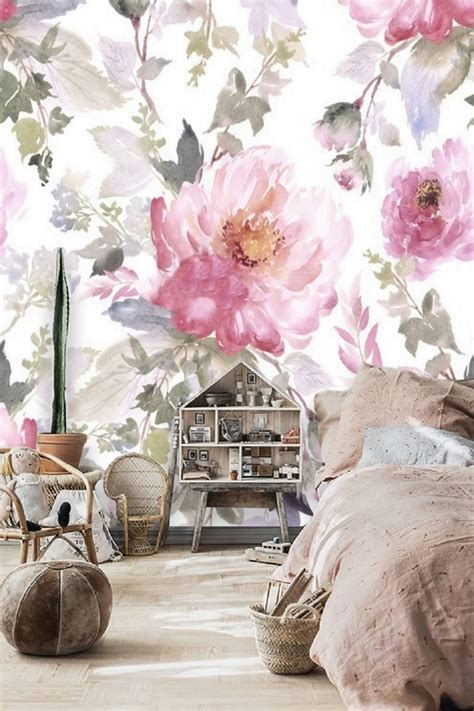 Peony Wall Paper Floral Wall Mural Removable Wallpaper Flower Etsy