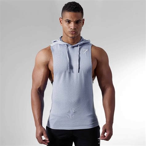 Gymshark Drop Arm Sleeveless Hoodie Light Grey Marl Gym Hoodie