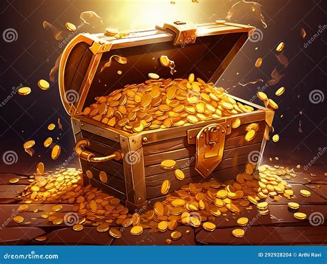 Vector Illustration Of Treasure Chest Full Of Gold Stock Illustration