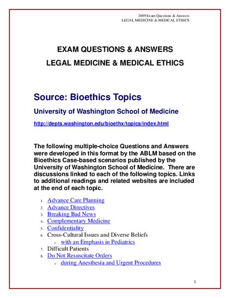 Pdf Exam Questions And Answers Legal Medicine And Medical Ethics