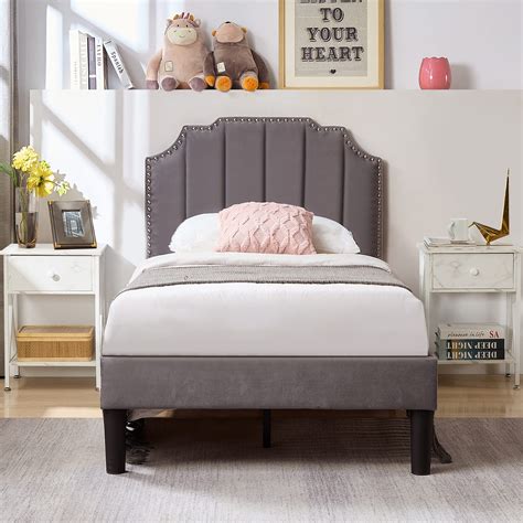 VECELO Twin Size Upholstered Platform Bed Frame With Tufted Adjustable