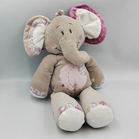 Grand Doudou éléphant Kali gris rose fleurs NOUKIE S