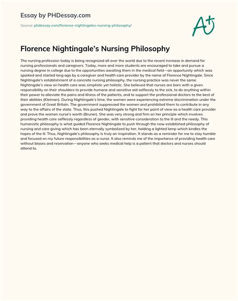 Florence Nightingales Nursing Philosophy Summary And Assignment Essay