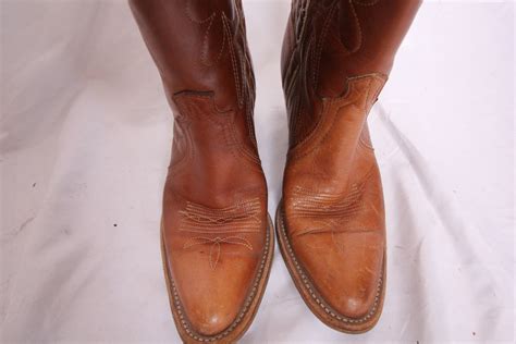 Vintage Brown Leather Heeled Cowboy Boot Western Boot Cuban Heel