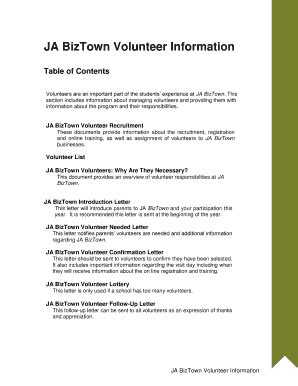 Fillable Online JA BizTown Volunteer Information Fax Email Print