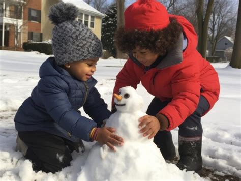 Premium AI Image | Kids building a snowman in winter day