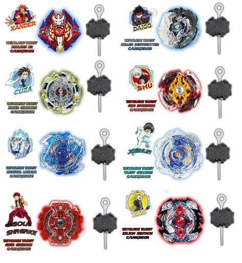 Kit 4 Beyblade Burst C1 Lançador Rantaro Daigo Ken Hoji Ri Happy