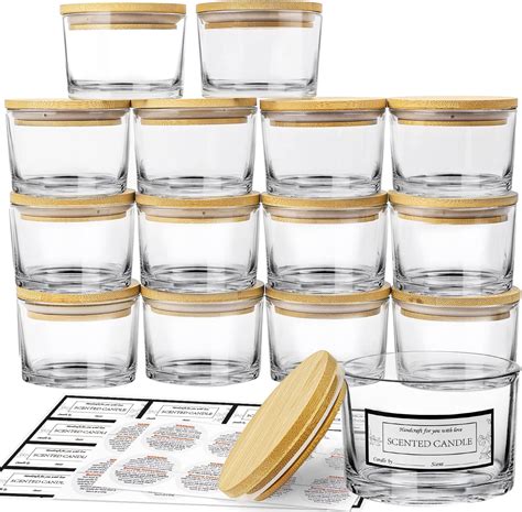 Amazon CONNOO 8 Pack 14 OZ Clear Glass Candle Jars With Bamboo