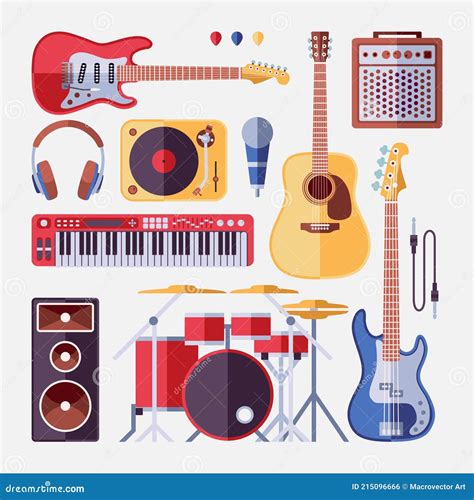 Rock Band Modern Musical Instruments In Flat Style Stock Vector