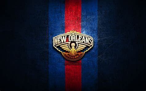 Download wallpapers New Orleans Pelicans, golden logo, NBA, blue metal ...