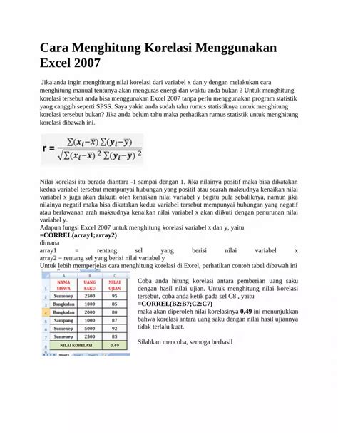 DOCX Cara Menghitung Korelasi Menggunakan Excel DOKUMEN TIPS