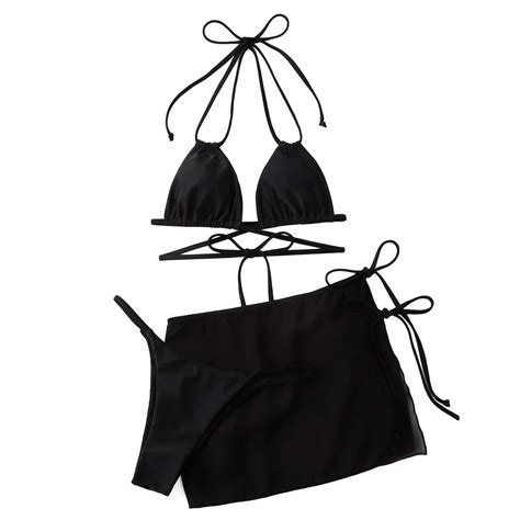 Splozh Womens 3 Piece Swimsuits Triangle Halter Thong Bikini Set Butterfly Bathing Suits Sarongs
