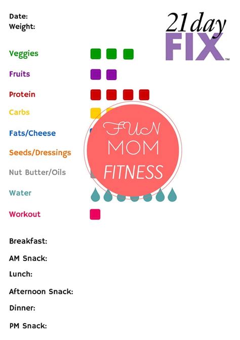 21 Day Fix Tally Sheet 1200 To 1499 Calories By Funmomfitness