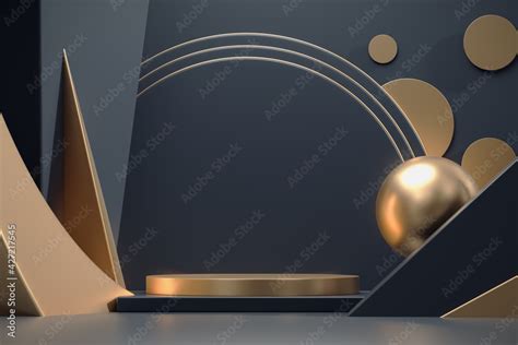 Abstract Deep Blue And Gold Stage Platform For Advertising Product