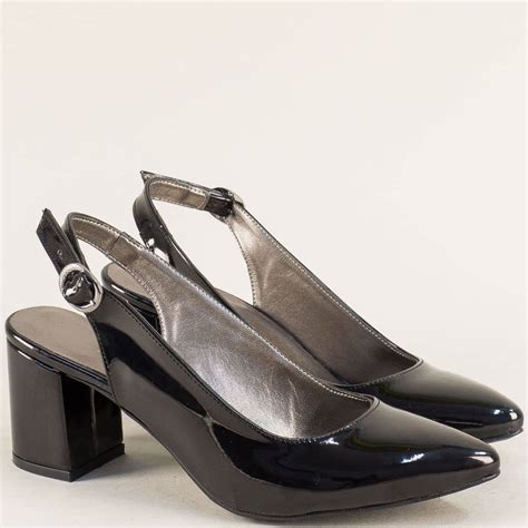 Дамски обувки на висок ток с отворена пета в черен лак ma698lch - Zebra ...