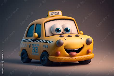 cartoon Taxi cab character 3d Stock Illustration | Adobe Stock