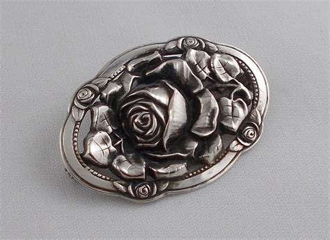 Rar Beautiful Art Nouveau Brooch With Rose Decoration From Er Silver