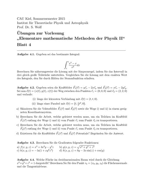 Blatt 4 EMMP 2 CAU Kiel Sommersemester 2015 Institut F Ur