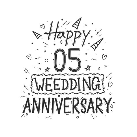 5 years anniversary celebration hand drawing typography design. Happy ...