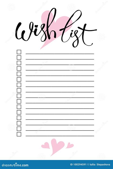 Wish List Planner Blank Template Stock Vector Illustration Of