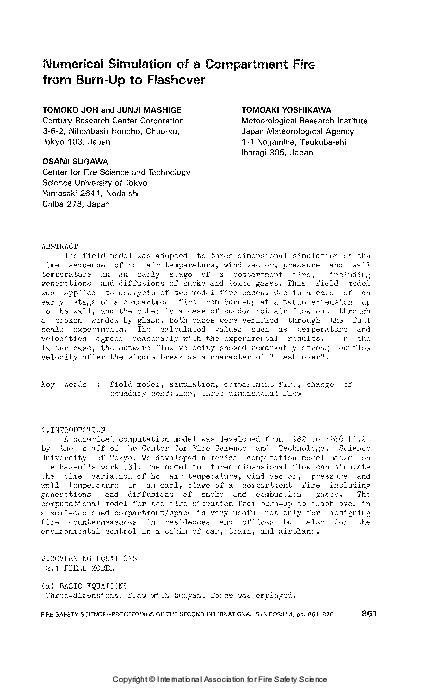 (PDF) Numerical Simulation Of A Compartment Fire From Burn-up To Flashover | Osami Sugawa ...